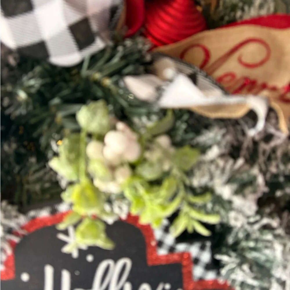 Holly Jolly Holiday Wreath with Red and Black Accents